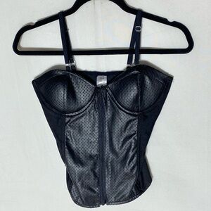 Black Faux Leather Zip Front Bustier Top M